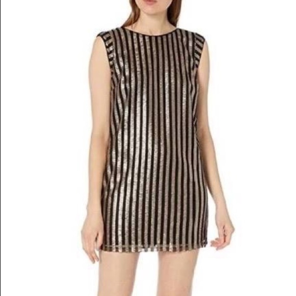 Ali & Jay black and gold striped sequin short dress